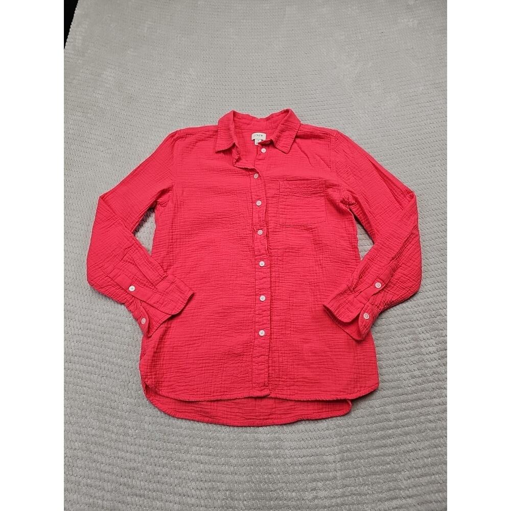J Crew Shirt Womens Small Coral Guazy Knit Button Front Long Sleeve Preppy